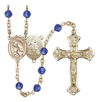 14 Karat Gold-Filled 6mm Austrian Crystal Guardian Angel/Track&Field-Women Rosary in Sapphire