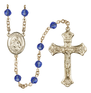 14 Karat Gold 6mm Austrian Crystal Santa Ana Rosary in Sapphire