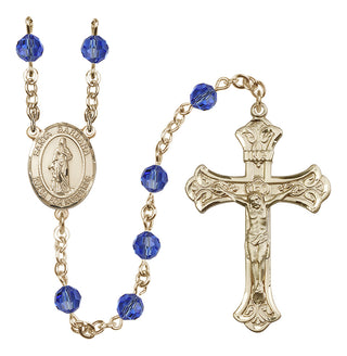 14 Karat Gold 6mm Austrian Crystal Santa Barbara Rosary in Sapphire