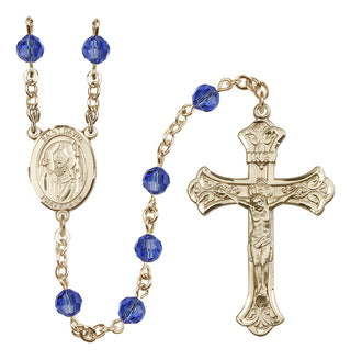 14 Karat Gold 6mm Austrian Crystal Saint David of Wales Rosary in Sapphire