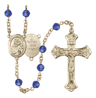 14 Karat Gold 6mm Austrian Crystal Saint Joan of Arc / Army Rosary in Sapphire
