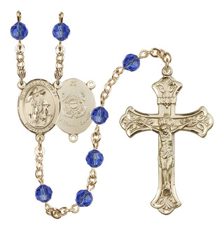 14 Karat Gold 6mm Austrian Crystal Guardian Angel/Coast Guard Rosary in Sapphire