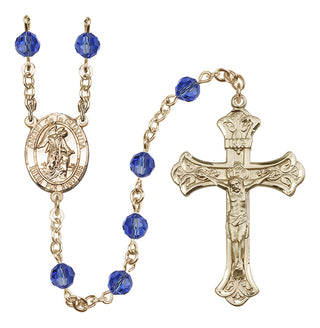 14 Karat Gold 6mm Austrian Crystal Angel de la Guardia Rosary in Sapphire