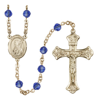14 Karat Gold 6mm Austrian Crystal Saint Brigid of Ireland Rosary in Sapphire