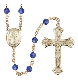 14 Karat Gold 6mm Austrian Crystal Saint Marina Rosary in Sapphire