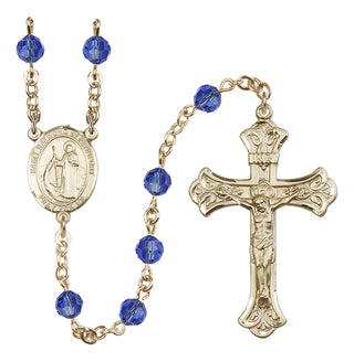 14 Karat Gold 6mm Austrian Crystal Saint Raymond of Penafort Rosary in Sapphire