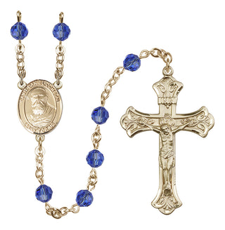 14 Karat Gold 6mm Austrian Crystal Saint Daniel Comboni Rosary in Sapphire