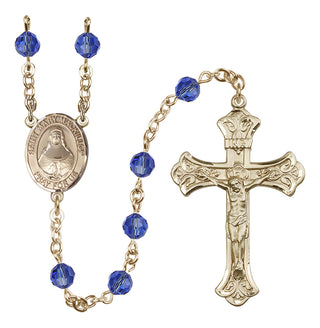 14 Karat Gold 6mm Austrian Crystal Saint Mary Mackillop Rosary in Sapphire