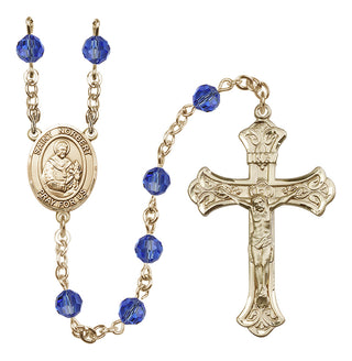 14 Karat Gold 6mm Austrian Crystal Saint Norbert of Xanten Rosary in Sapphire