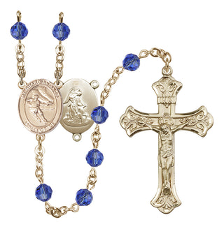 14 Karat Gold 6mm Austrian Crystal Guardian Angel/Hockey Rosary in Sapphire