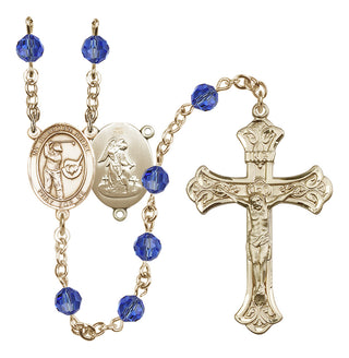 14 Karat Gold 6mm Austrian Crystal Guardian Angel/Golf Rosary in Sapphire