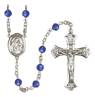Sterling Silver 6mm Austrian Crystal Saint Ann Rosary in Sapphire