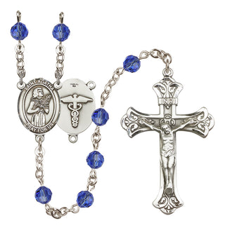 Sterling Silver 6mm Austrian Crystal Saint Agatha / Nurse Rosary in Sapphire
