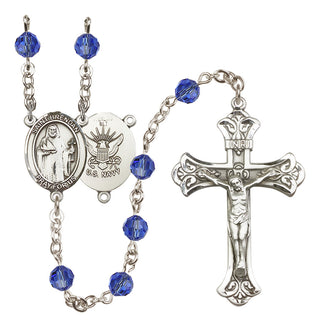 Sterling Silver 6mm Austrian Crystal Saint Brendan the Navigator/Navy Rosary in Sapphire