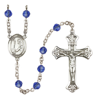 Sterling Silver 6mm Austrian Crystal Saint Dominic de Guzman Rosary in Sapphire