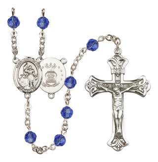 Sterling Silver 6mm Austrian Crystal Saint Joan of Arc / Air Force Rosary in Sapphire