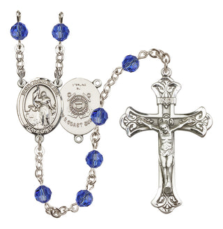 Sterling Silver 6mm Austrian Crystal Saint Joan of Arc /Coast Guard Rosary in Sapphire