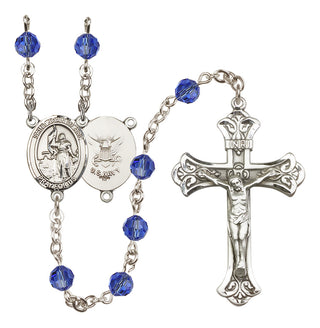 Sterling Silver 6mm Austrian Crystal Saint Joan of Arc / Navy Rosary in Sapphire