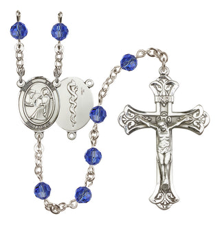 Sterling Silver 6mm Austrian Crystal Saint Luke the Apostle / Doctor Rosary in Sapphire