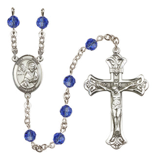Sterling Silver 6mm Austrian Crystal Saint Mark the Evangelist Rosary in Sapphire