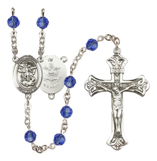 Sterling Silver 6mm Austrian Crystal Saint Michael / Army Rosary in Sapphire