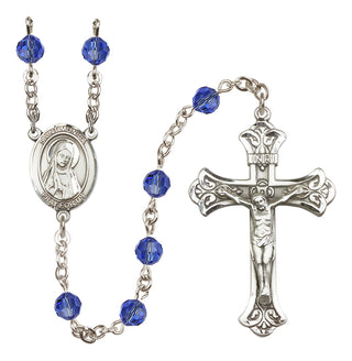 Sterling Silver 6mm Austrian Crystal Saint Monica Rosary in Sapphire