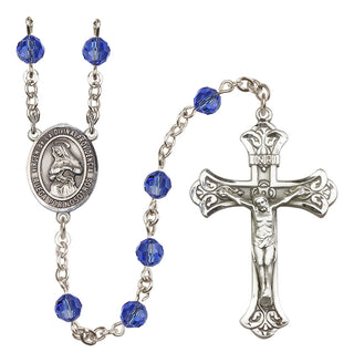 Sterling Silver 6mm Austrian Crystal Virgen de la Divina Providencia Rosary in Sapphire