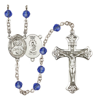 Sterling Silver 6mm Austrian Crystal Scapular Rosary in Sapphire