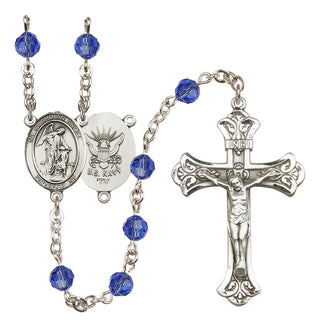 Sterling Silver 6mm Austrian Crystal Guardian Angel / Navy Rosary in Sapphire