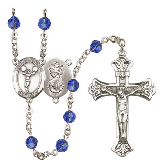 Sterling Silver 6mm Austrian Crystal Saint Christopher/Cheerleading Rosary in Sapphire