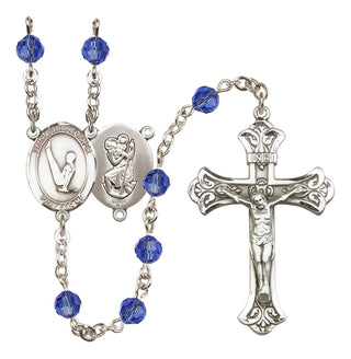 Sterling Silver 6mm Austrian Crystal Saint Christopher/Gymnastics Rosary in Sapphire
