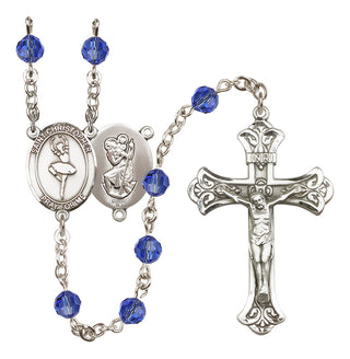 Sterling Silver 6mm Austrian Crystal Saint Christopher/Dance Rosary in Sapphire