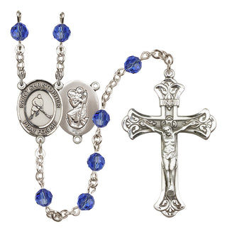 Sterling Silver 6mm Saint Christopher/Ice Hockey Rosary
