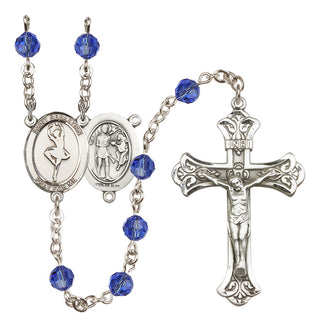 Sterling Silver 6mm Austrian Crystal Saint Sebastian/Dance Rosary in Sapphire