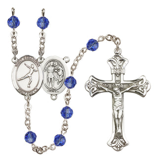 Sterling Silver 6mm Austrian Crystal Saint Sebastian/Figure Skating Rosary in Sapphire