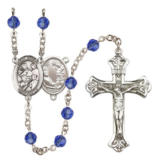 Sterling Silver 6mm Austrian Crystal Saint Cecilia / Marching Band Rosary in Sapphire