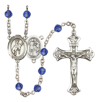 Sterling Silver 6mm Austrian Crystal Saint Sebastian / Rodeo Rosary in Sapphire