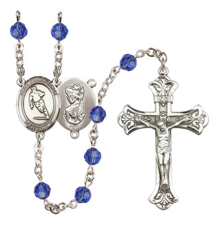 Sterling Silver 6mm Austrian Crystal Saint Christopher / Rugby Rosary in Sapphire