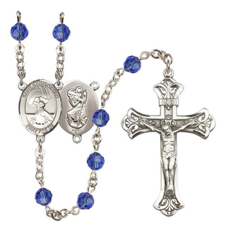 Sterling Silver 6mm Austrian Crystal Saint Christopher/Water Polo Women Rosary in Sapphire
