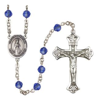 Sterling Silver 6mm Austrian Crystal Virgen del Fatima Rosary in Sapphire