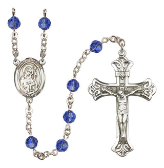 Sterling Silver 6mm Austrian Crystal Saint Gertrude of Nivelles Rosary in Sapphire