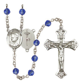 Sterling Silver 6mm Austrian Crystal Pope Emeritace Benedict XVI Rosary in Sapphire