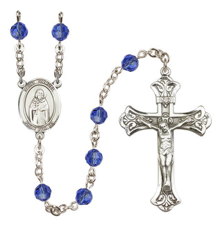 Sterling Silver 6mm Austrian Crystal Saint Samuel Rosary in Sapphire