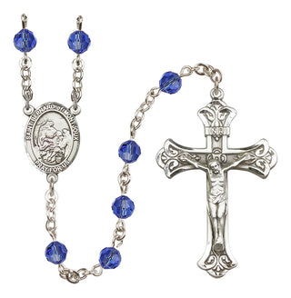 Sterling Silver 6mm Austrian Crystal Saint Bernard of Montjoux Rosary in Sapphire