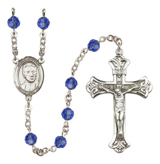 Sterling Silver 6mm Austrian Crystal Saint Eugene de Mazenod Rosary in Sapphire