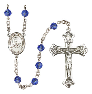 Sterling Silver 6mm Austrian Crystal Saint Josemaria Escriva Rosary in Sapphire