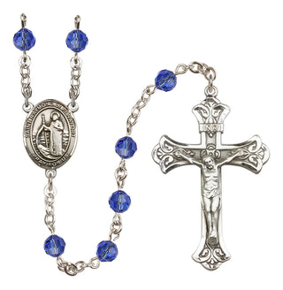 Sterling Silver 6mm Austrian Crystal Saint Raymond of Penafort Rosary in Sapphire