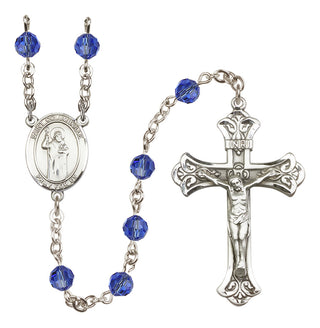 Sterling Silver 6mm Austrian Crystal Saint Columbkille Rosary in Sapphire