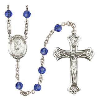 Sterling Silver 6mm Austrian Crystal Saint Daniel Comboni Rosary in Sapphire