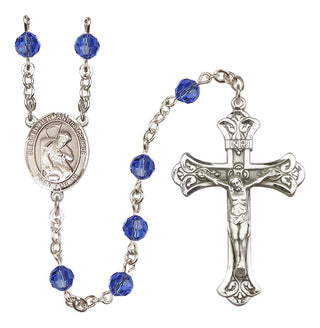 Sterling Silver 6mm Austrian Crystal Blessed Herman the Cripple Rosary in Sapphire